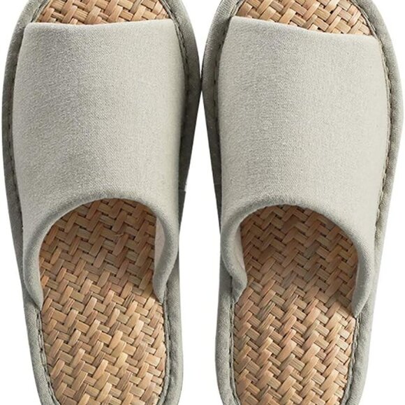 Unisex Washable Cotton Linen Open-Toe Indoor Slippers Lightweight Comfort - Picture 1 of 7